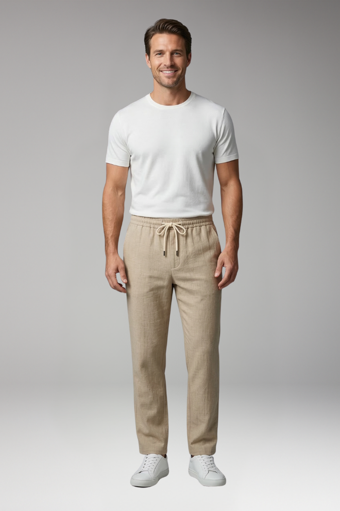 Men's Straight Leg Trousers with Elastic Waistband for Everyday Wear