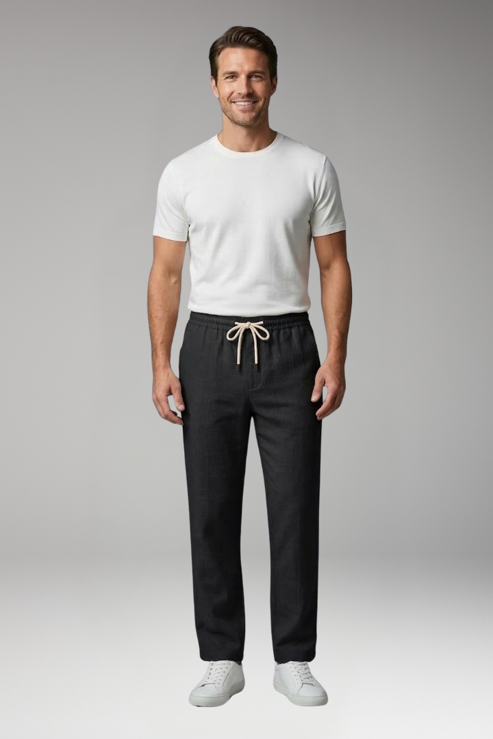 Men's Straight Leg Trousers with Elastic Waistband for Everyday Wear