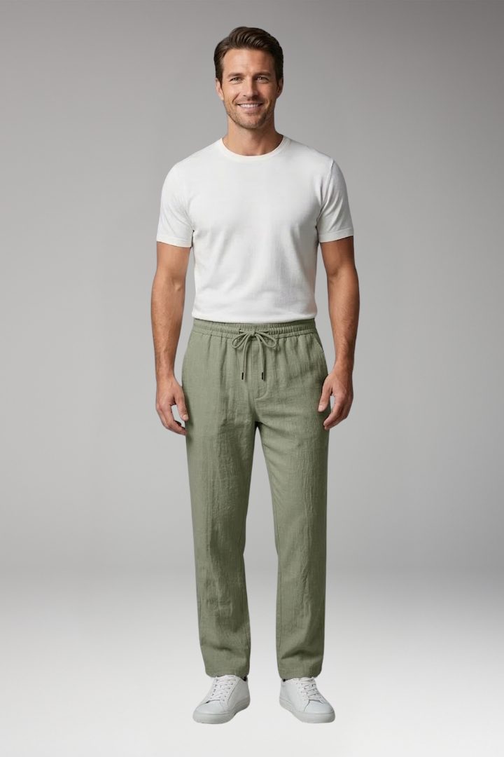 Men's Straight Leg Trousers with Elastic Waistband for Everyday Wear