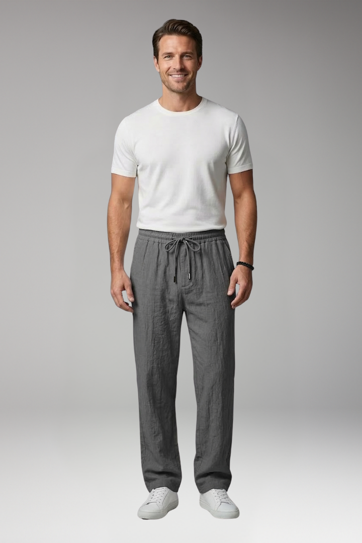 Men's Straight Leg Trousers with Elastic Waistband for Everyday Wear