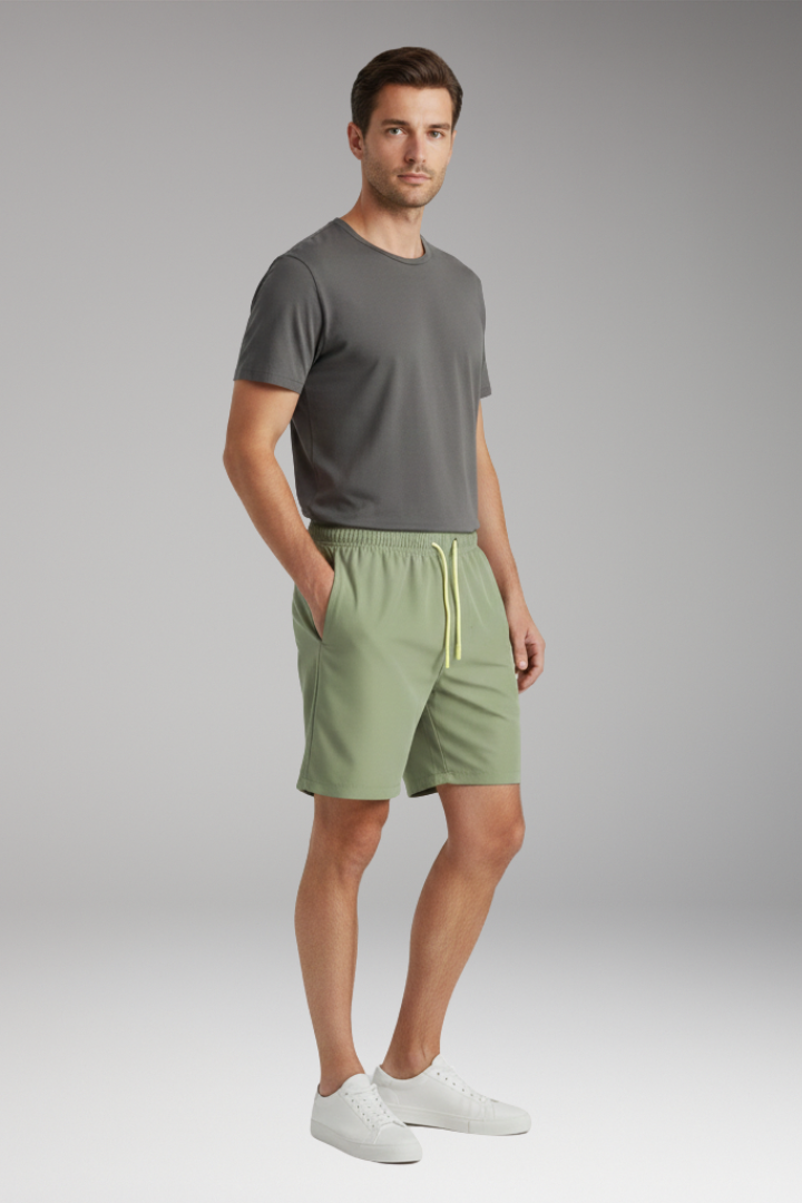 Men's Stretch Shorts with Elastic Waistband and Drawstring