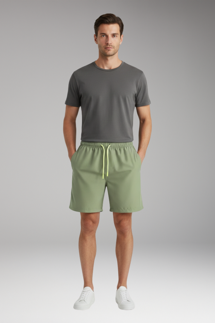 Men's Stretch Shorts with Elastic Waistband and Drawstring