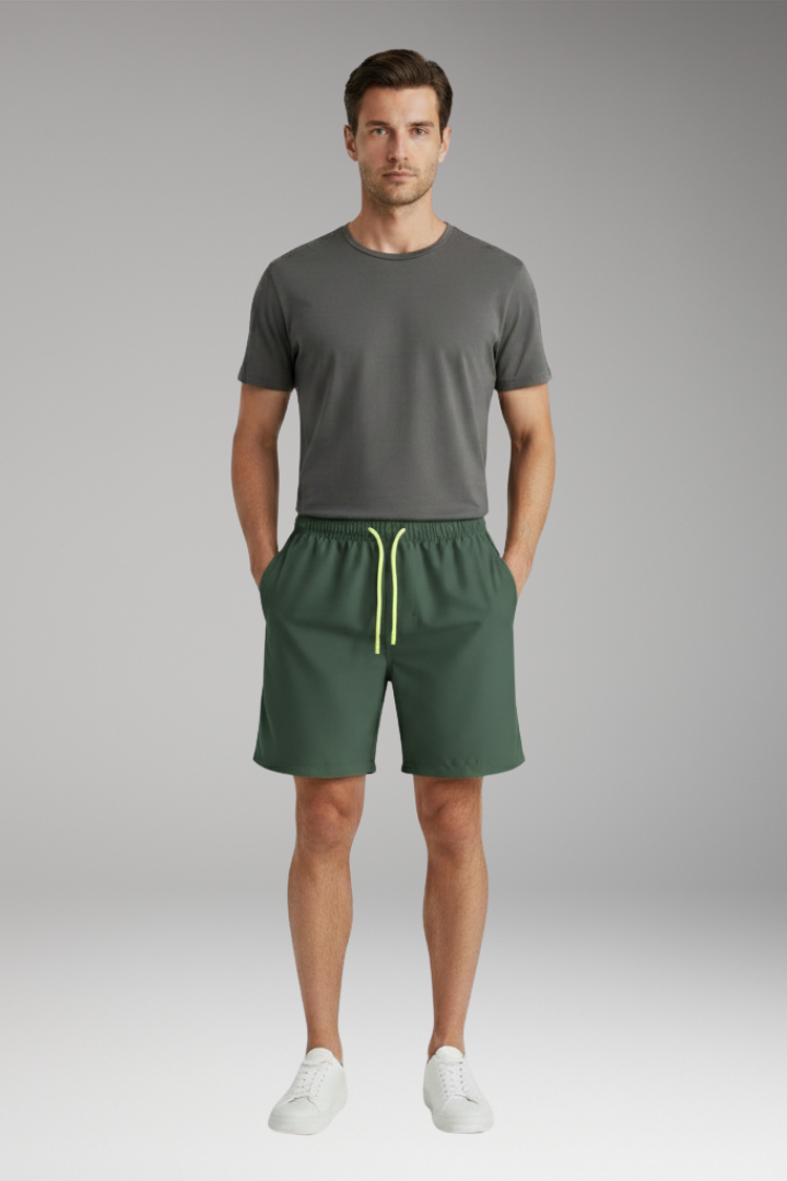 Men's Stretch Shorts with Elastic Waistband and Drawstring