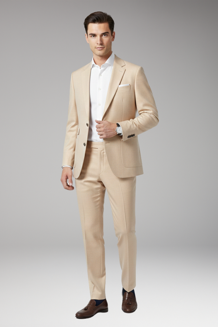 Men's Suit Set with Notched Blazer and Straight Trousers