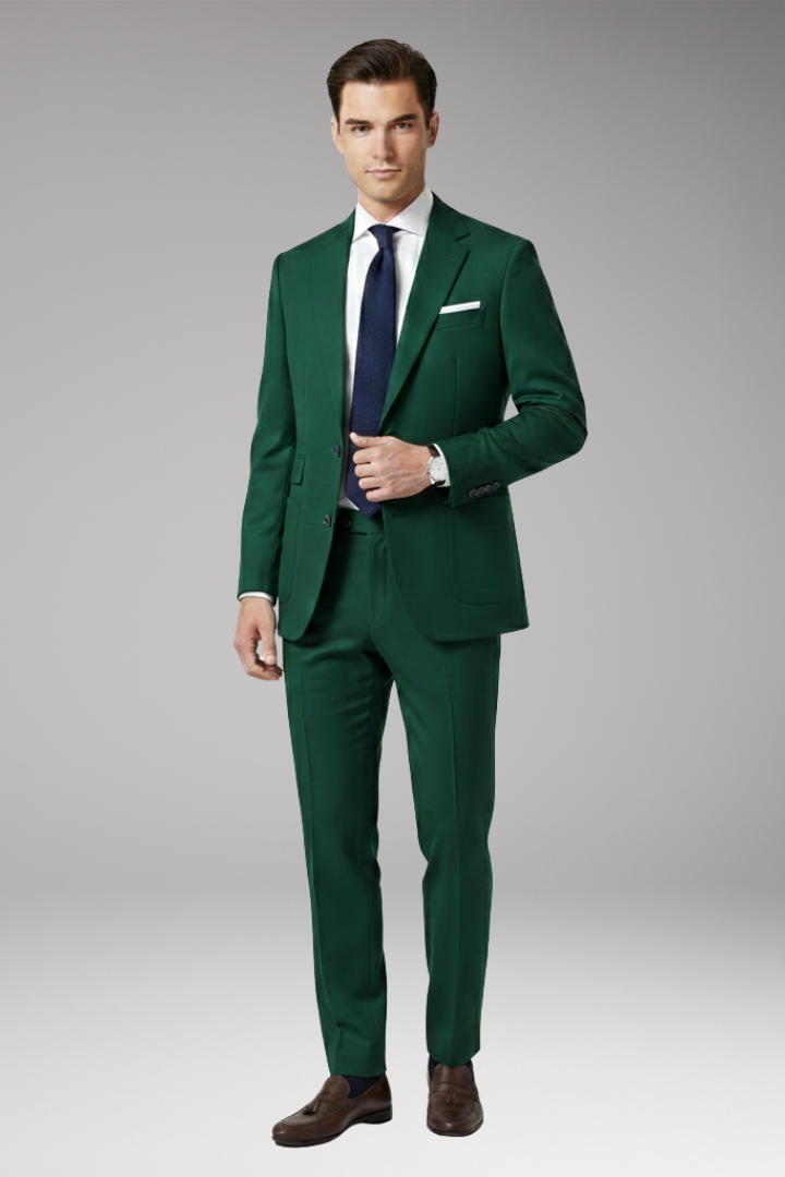 Men's Suit Set with Notched Blazer and Straight Trousers