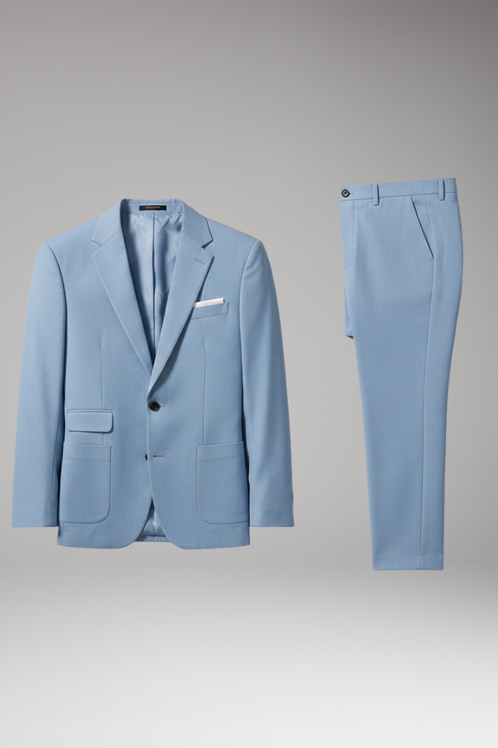 Men's Suit Set with Notched Blazer and Straight Trousers