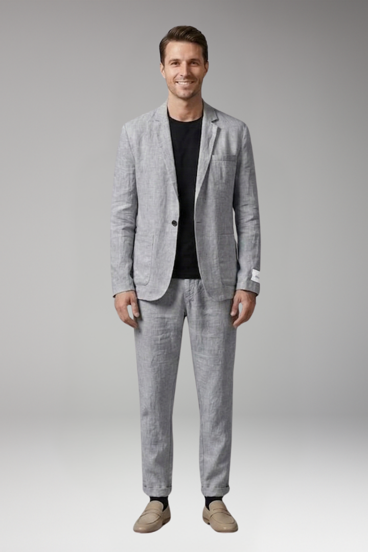 Men's Suit Set with Single-Breasted Blazer and Slim Fit Trousers