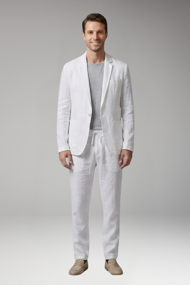 Men's Suit Set with Single-Breasted Blazer and Slim Fit Trousers
