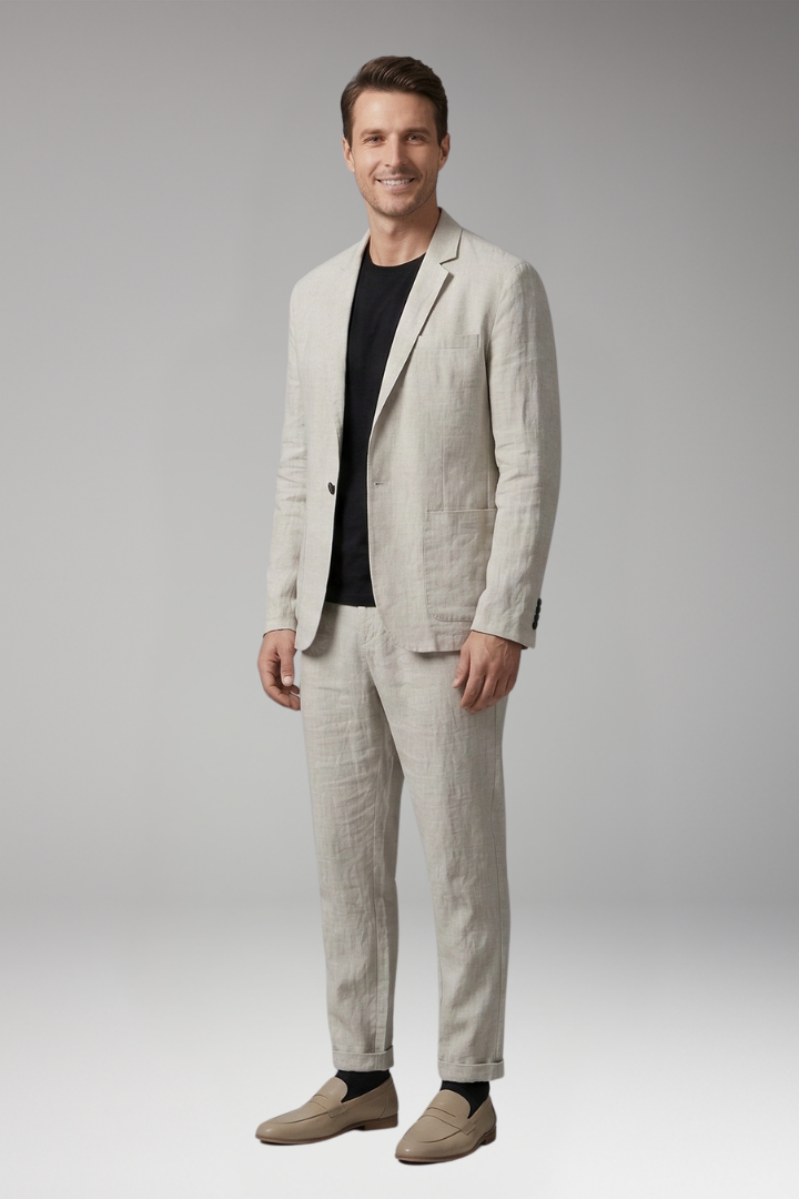 Men's Suit Set with Single-Breasted Blazer and Slim Fit Trousers