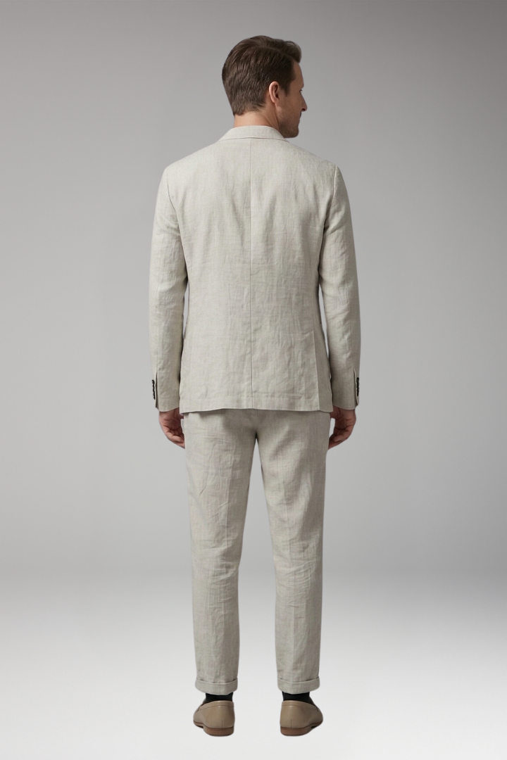 Men's Suit Set with Single-Breasted Blazer and Slim Fit Trousers