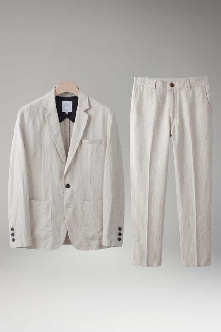 Men's Suit Set with Single-Breasted Blazer and Slim Fit Trousers
