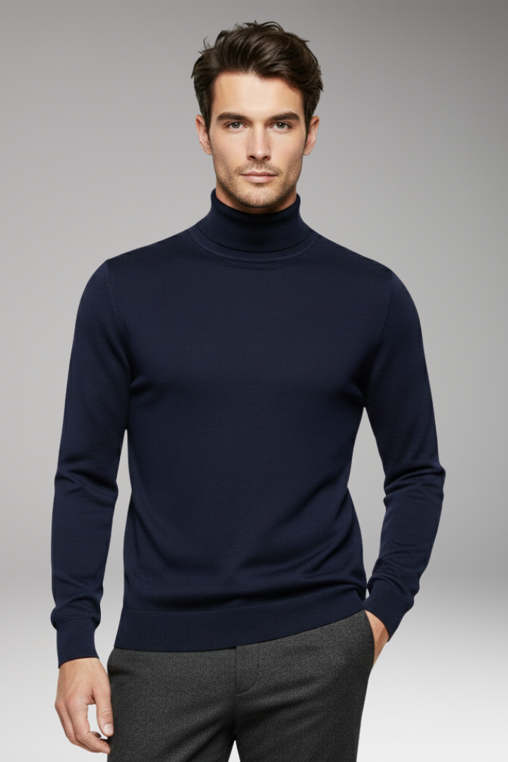 Men's Sweater with Turtleneck and Long Sleeves