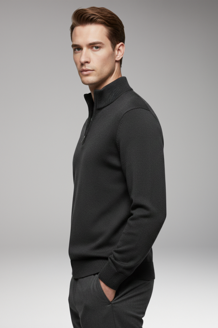 Men's Sweatshirt with Half-Zip and Ribbed Cuffs