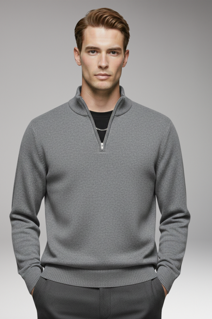 Men's Sweatshirt with Half-Zip and Ribbed Cuffs
