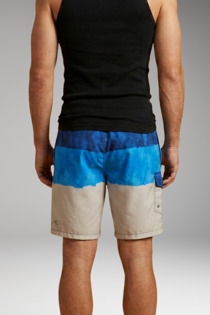 Men's Swim Shorts with Elastic Waistband and Striped Pattern