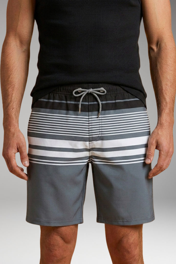 Men's Swim Trunks with Striped Pattern and Elastic Waistband
