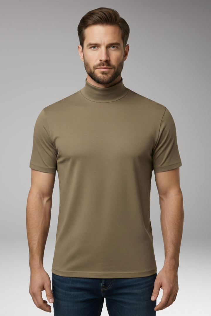 Men's T-Shirt with Turtleneck and Short Sleeves