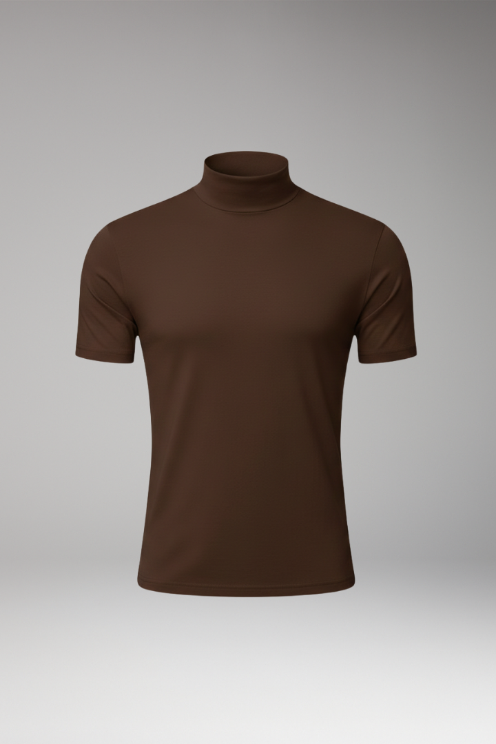 Men's T-Shirt with Turtleneck and Short Sleeves