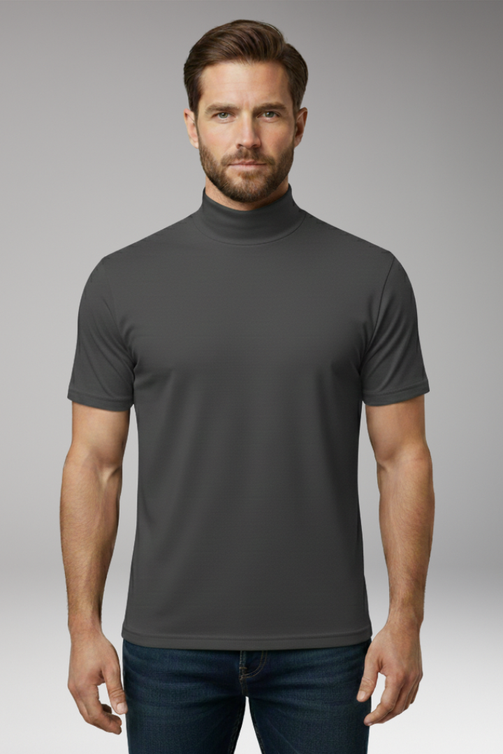 Men's T-Shirt with Turtleneck and Short Sleeves