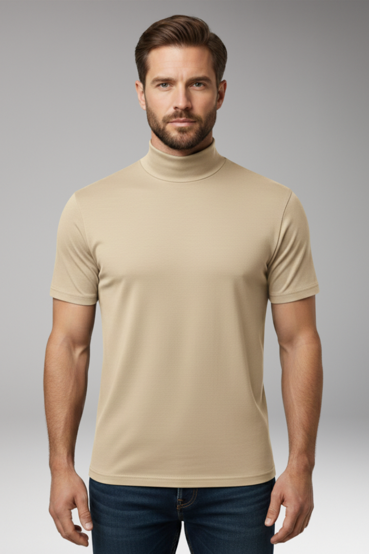 Men's T-Shirt with Turtleneck and Short Sleeves