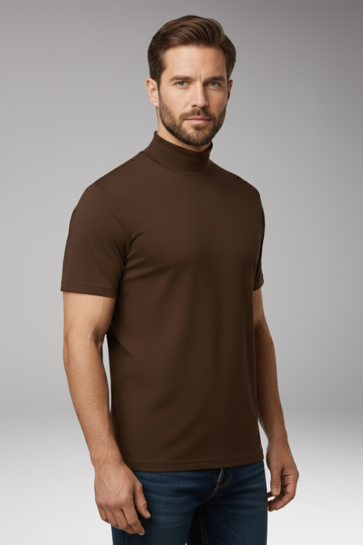 Men's T-Shirt with Turtleneck and Short Sleeves
