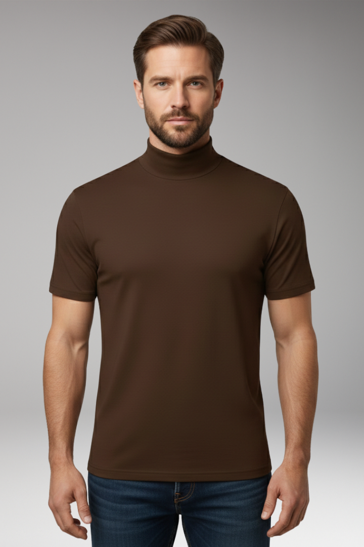 Men's T-Shirt with Turtleneck and Short Sleeves