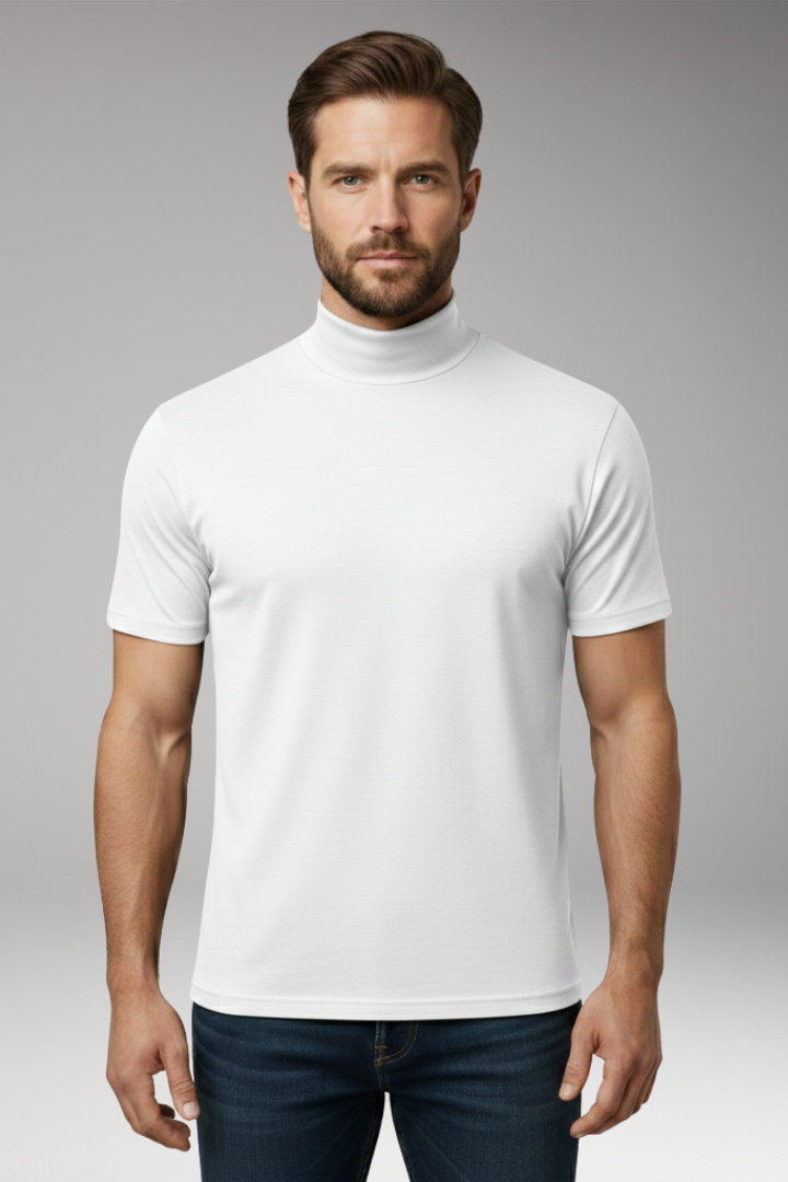 Men's T-Shirt with Turtleneck and Short Sleeves
