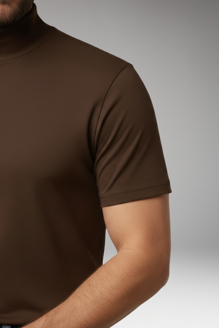 Men's T-Shirt with Turtleneck and Short Sleeves