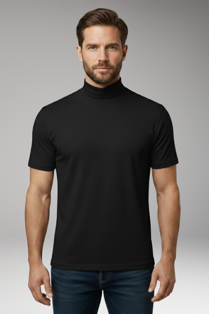 Men's T-Shirt with Turtleneck and Short Sleeves