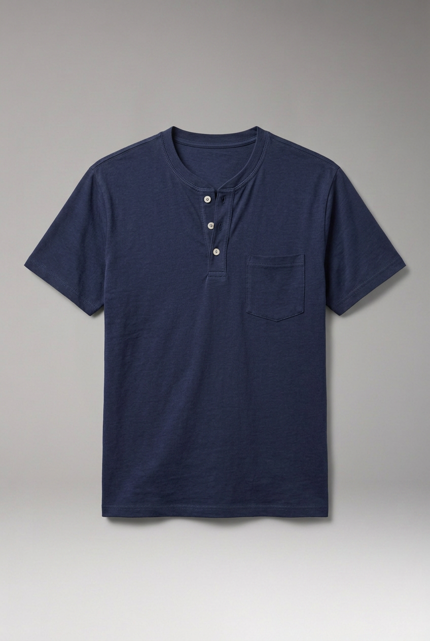 Men's T Shirt with Henley Neck and Chest Pocket