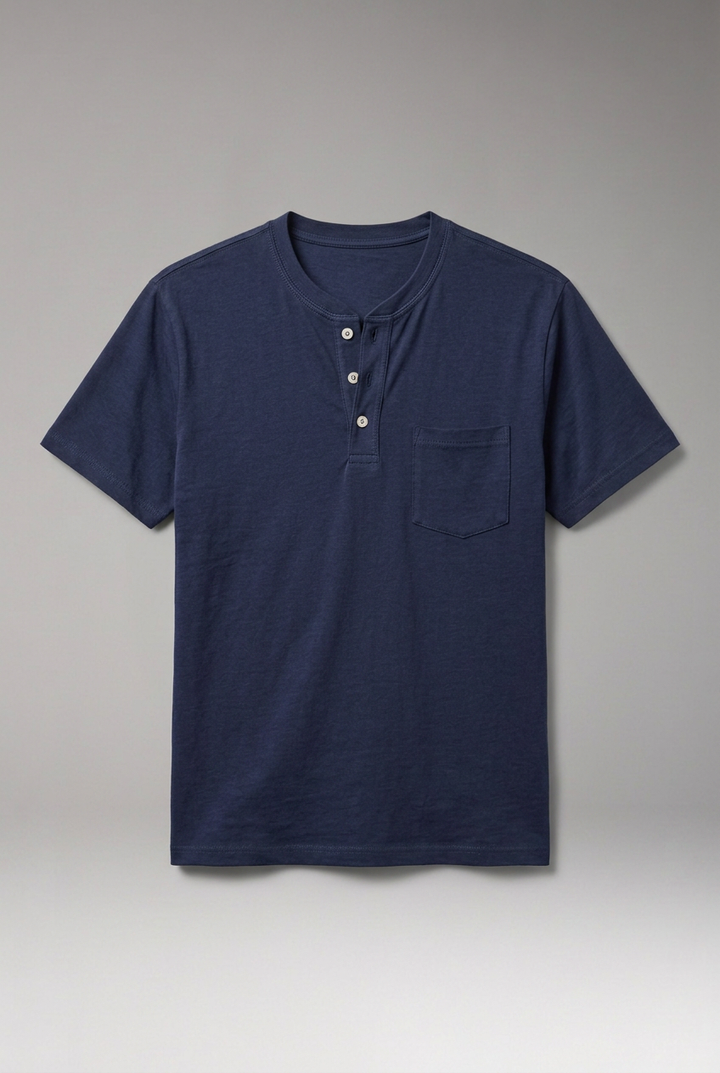 Men's T Shirt with Henley Neck and Chest Pocket
