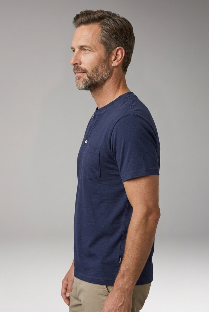 Men's T Shirt with Henley Neck and Chest Pocket