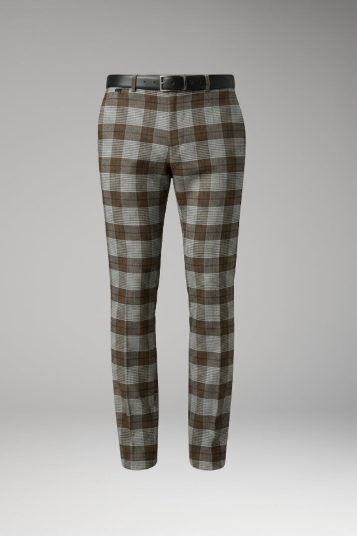 Men's Trousers with Checkered Pattern and Side Pockets