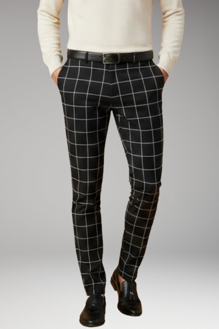 Men's Trousers with Checkered Pattern and Side Pockets