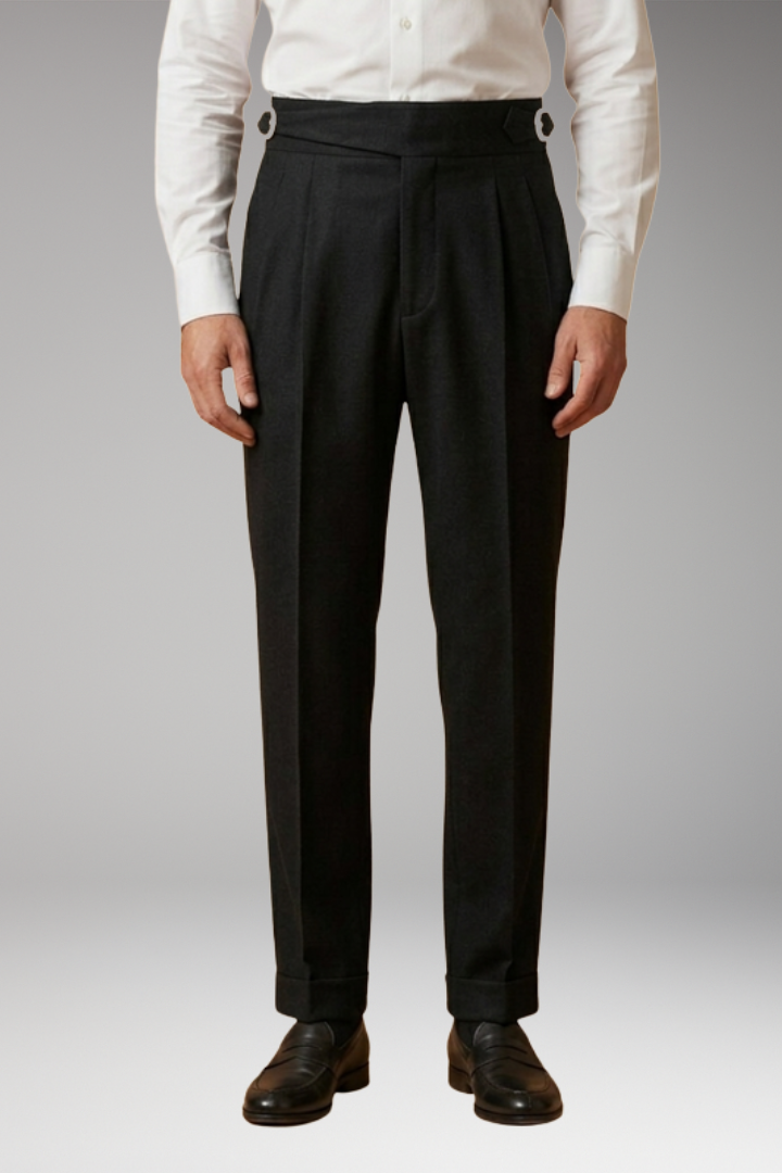 Men's Trousers with High Waist and Adjustable Buckle