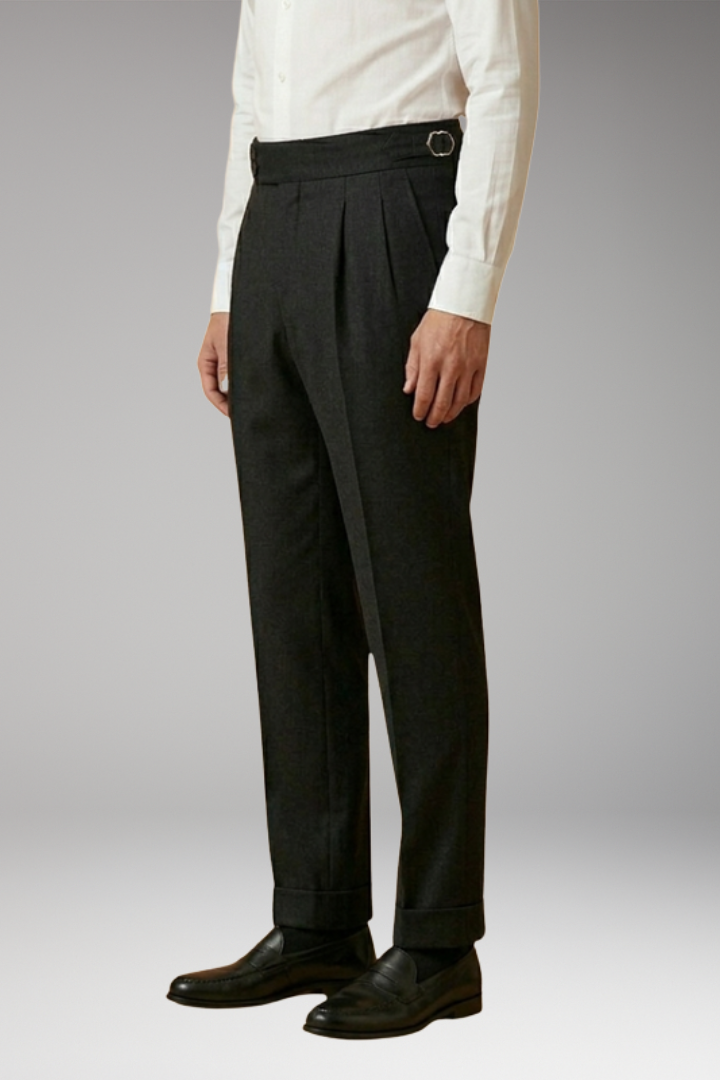 Men's Trousers with High Waist and Adjustable Buckle