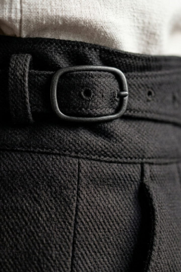 Men's Trousers with High Waist and Adjustable Buckle