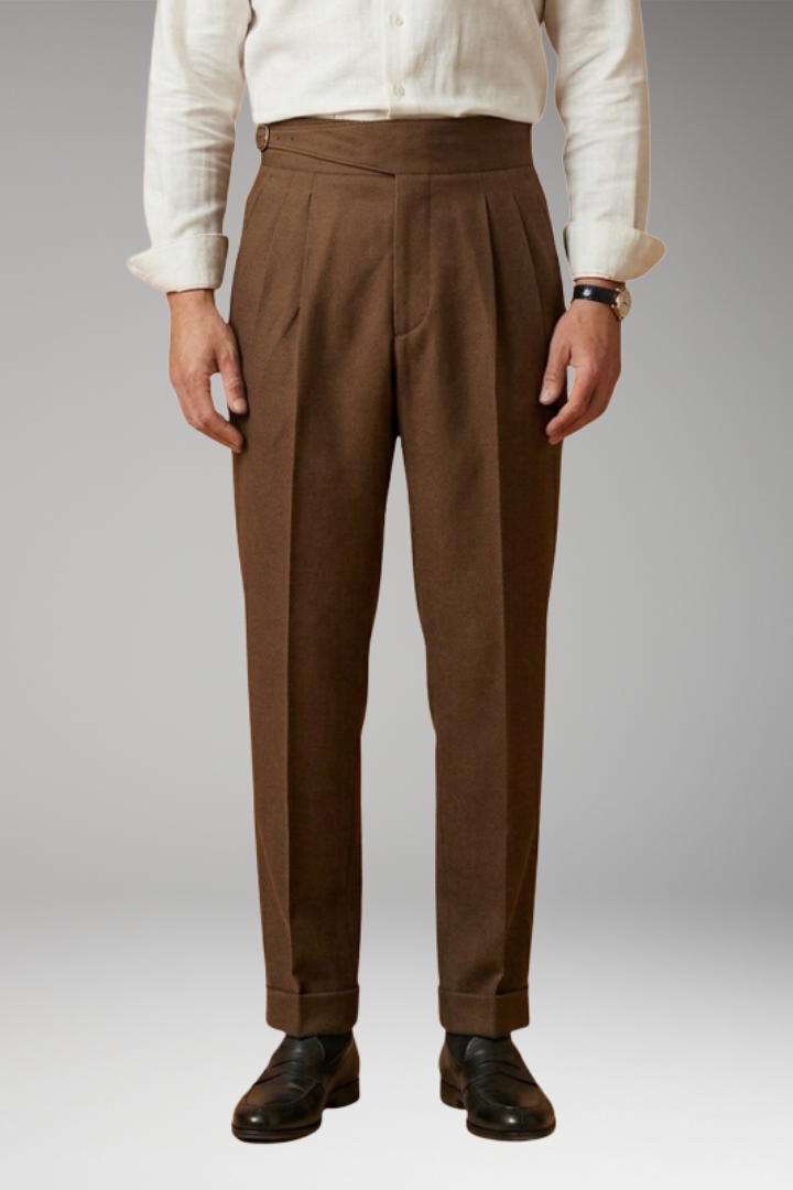 Men's Trousers with High Waist and Adjustable Buckle
