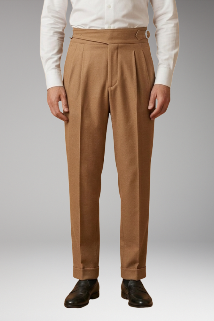 Men's Trousers with High Waist and Adjustable Buckle