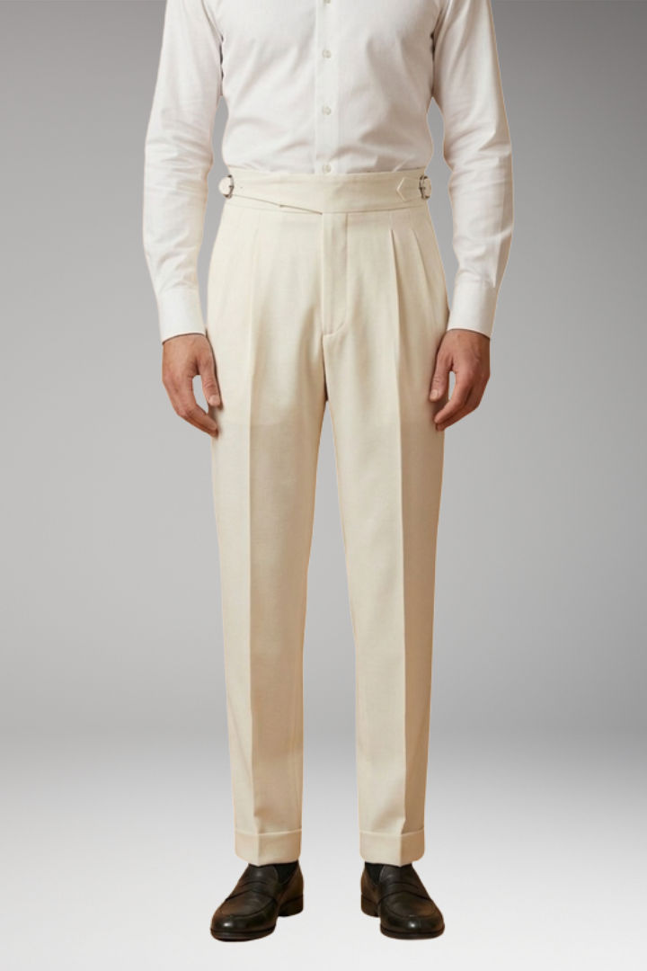 Men's Trousers with High Waist and Adjustable Buckle