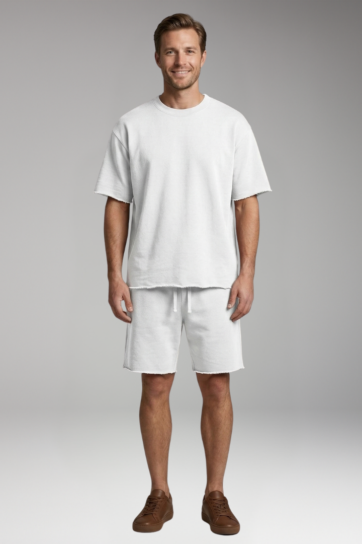 Men's Two-Piece Set with Oversized Shirt and Drawstring Shorts