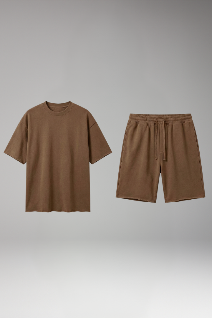 Men's Two-Piece Set with Oversized Shirt and Drawstring Shorts
