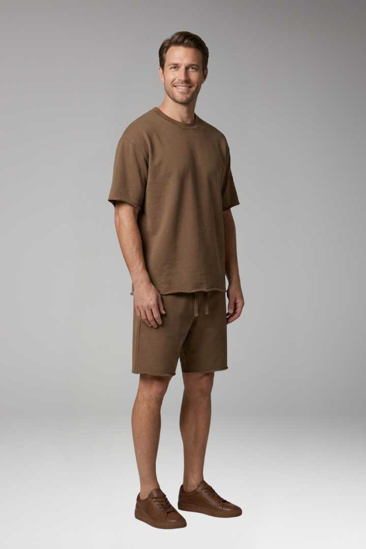 Men's Two-Piece Set with Oversized Shirt and Drawstring Shorts