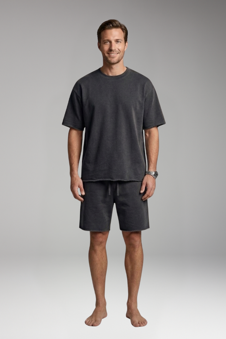 Men's Two-Piece Set with Oversized Shirt and Drawstring Shorts