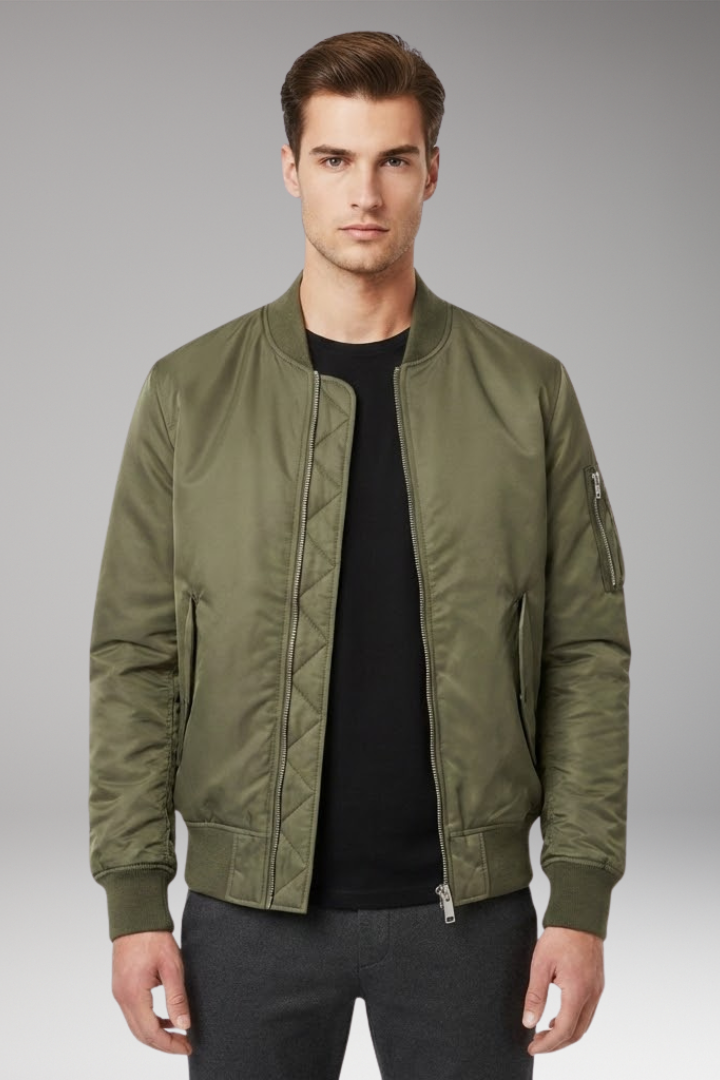 Men's Urban Bomber Jacket with Zipper and Multi Pockets