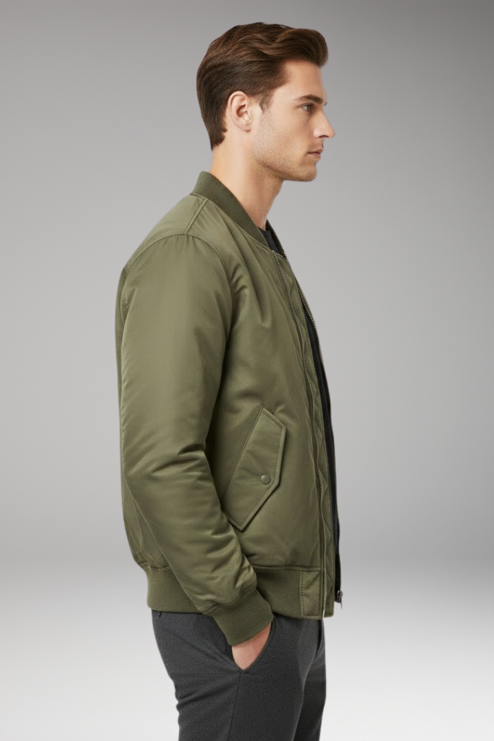 Men's Urban Bomber Jacket with Zipper and Multi Pockets