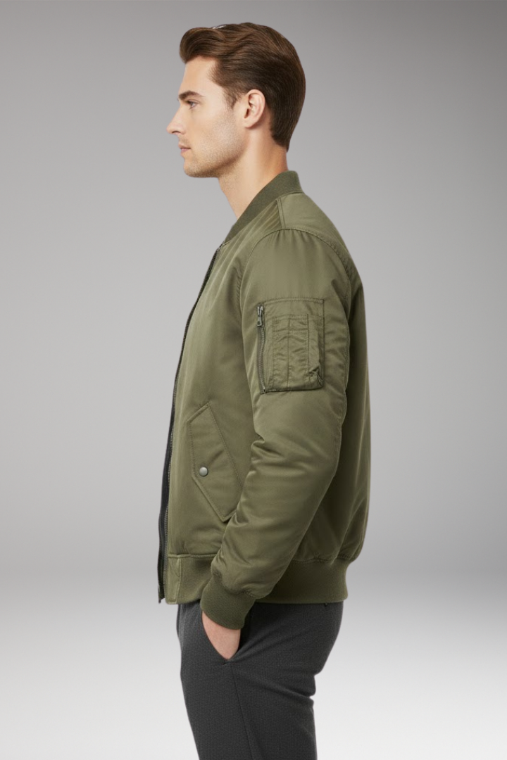 Men's Urban Bomber Jacket with Zipper and Multi Pockets