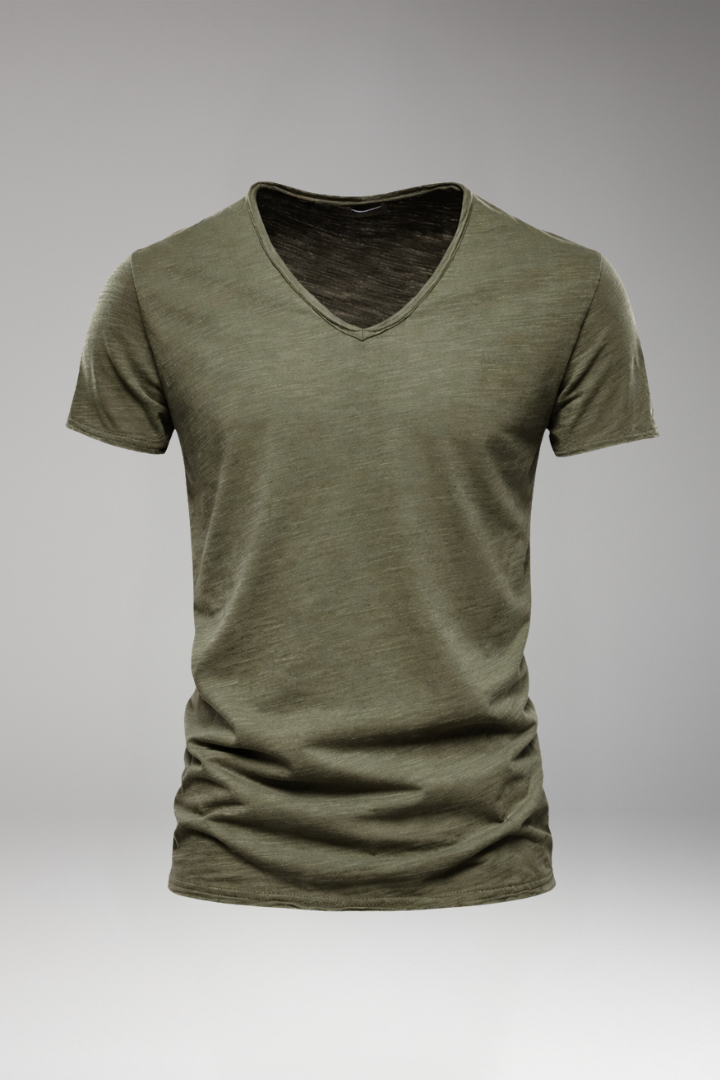 Men's V Neck T Shirt with Short Sleeves and Plain Surface