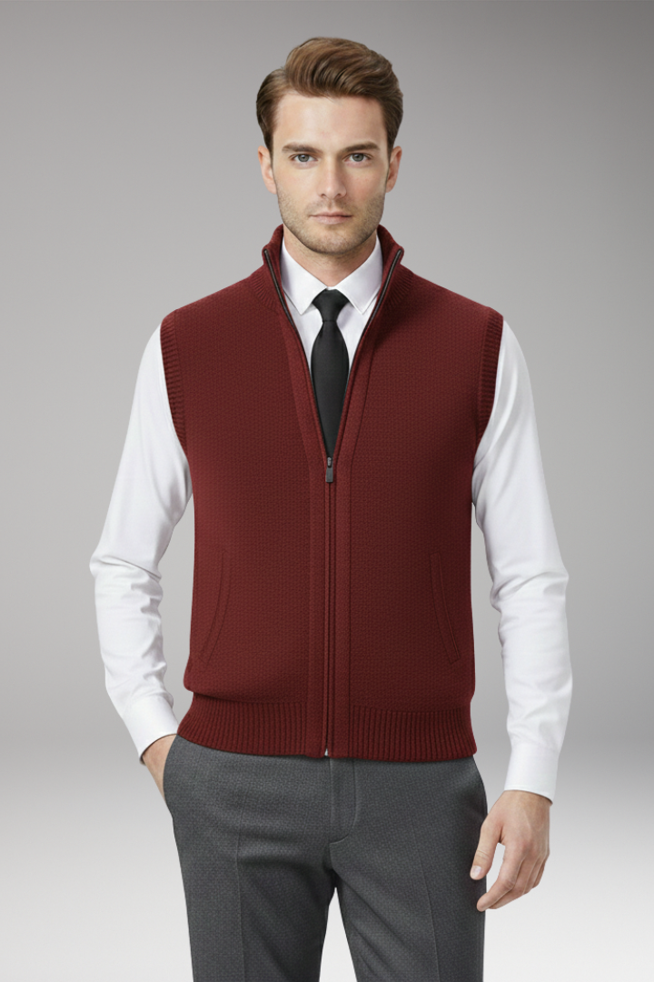 Men's Vest with Zip Closure and Straight Profile