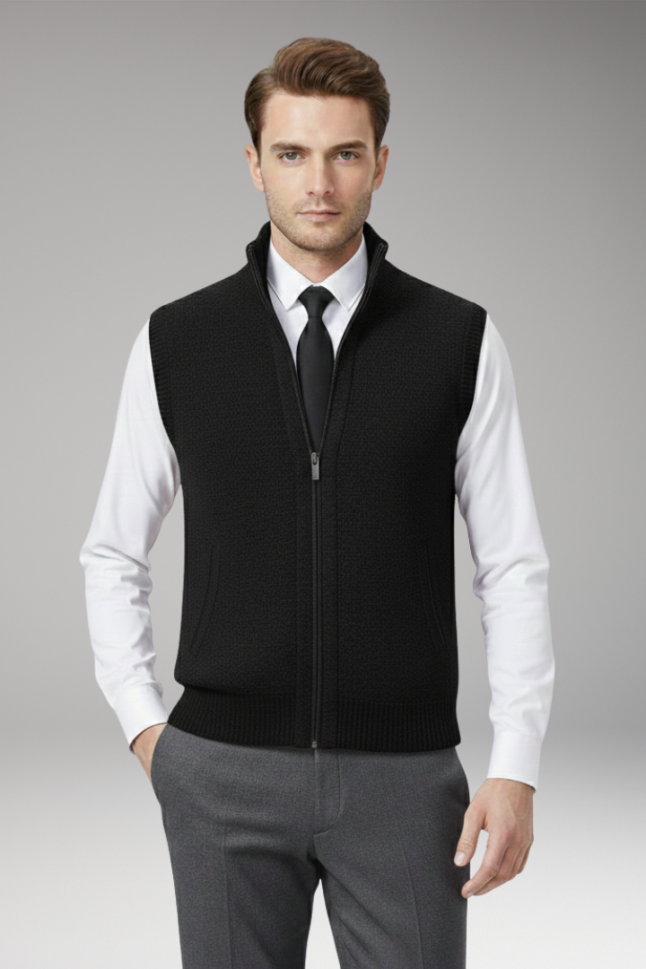 Men's Vest with Zip Closure and Straight Profile